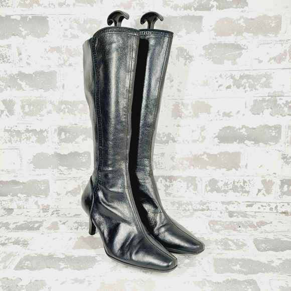 Liz Claiborne Black Leather Side Zipper High Heel Knee High Boots C168 - Picture 4 of 15